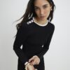Black Knitted Scallop Tipped Mini Dress
