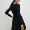 Black Knitted Scallop Tipped Mini Dress