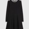 Black Knitted Scallop Tipped Mini Dress
