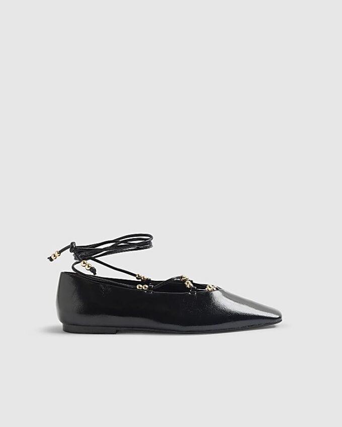 Black Lace Up Ballet Pumps