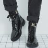 Black Lace Up Buckled Chunky Boots