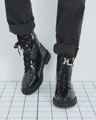 Black Lace Up Buckled Chunky Boots