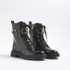 Black Lace Up Buckled Chunky Boots
