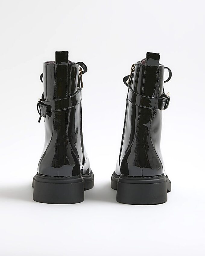 Black Lace Up Buckled Chunky Boots
