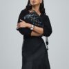 Black Leather A Line Midi Skirt