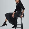 Black Leather A Line Midi Skirt