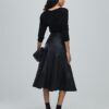 Black Leather A Line Midi Skirt