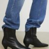 Black Leather Cone Kitten Heel Boots