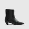 Black Leather Cone Kitten Heel Boots