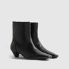 Black Leather Cone Kitten Heel Boots