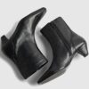Black Leather Cone Kitten Heel Boots