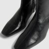 Black Leather Cone Kitten Heel Boots