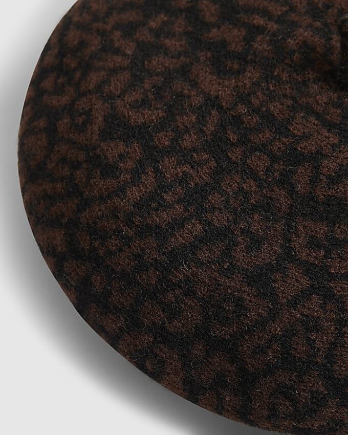 Black Leopard Print Beret