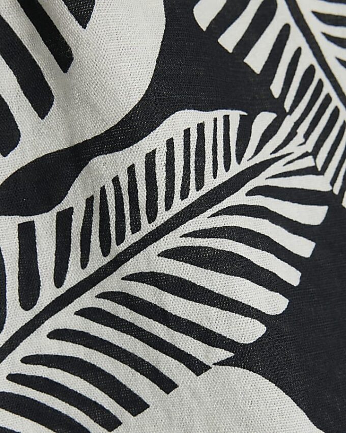Black Linen Blend Palm Print Tank Top