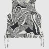 Black Linen Blend Palm Print Tank Top