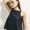 Black Linen Blend Tank Top