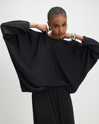 Black Long Sleeve Batwing Top