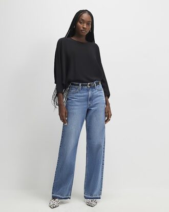 Black Long Sleeve Batwing Top