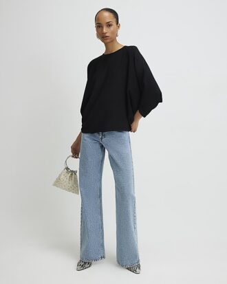 Black Long Sleeve Batwing Top