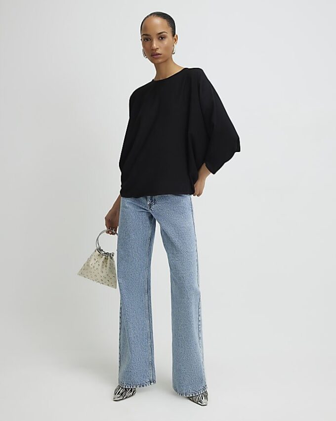 Black Long Sleeve Batwing Top