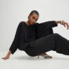 Black Long Sleeve Batwing Top