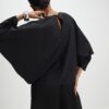 Black Long Sleeve Batwing Top