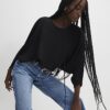 Black Long Sleeve Batwing Top