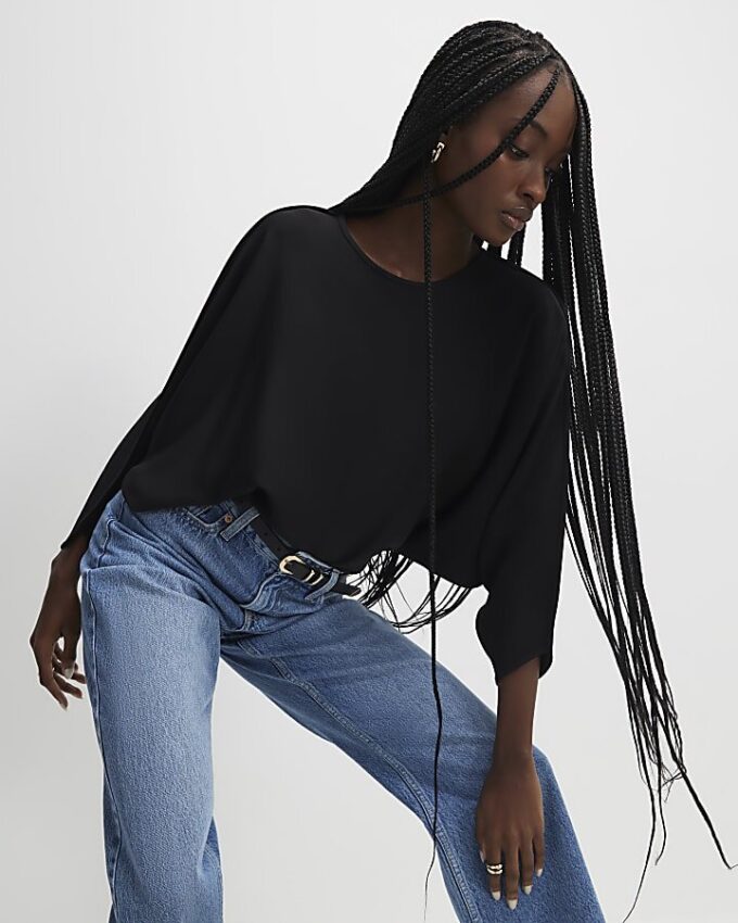 Black Long Sleeve Batwing Top