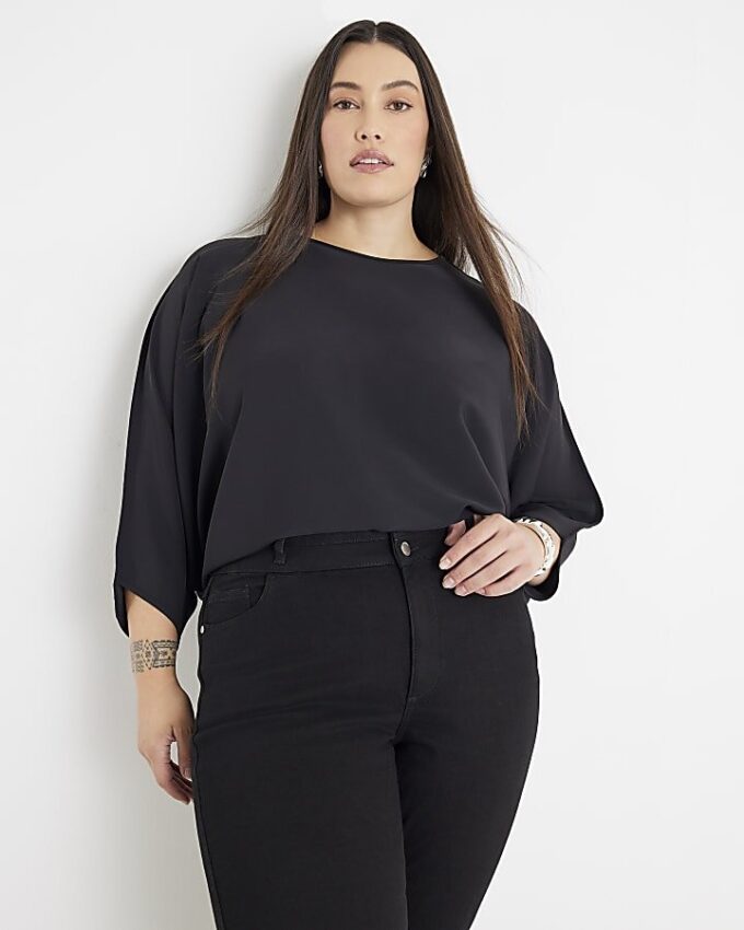 Black Long Sleeve Batwing Top