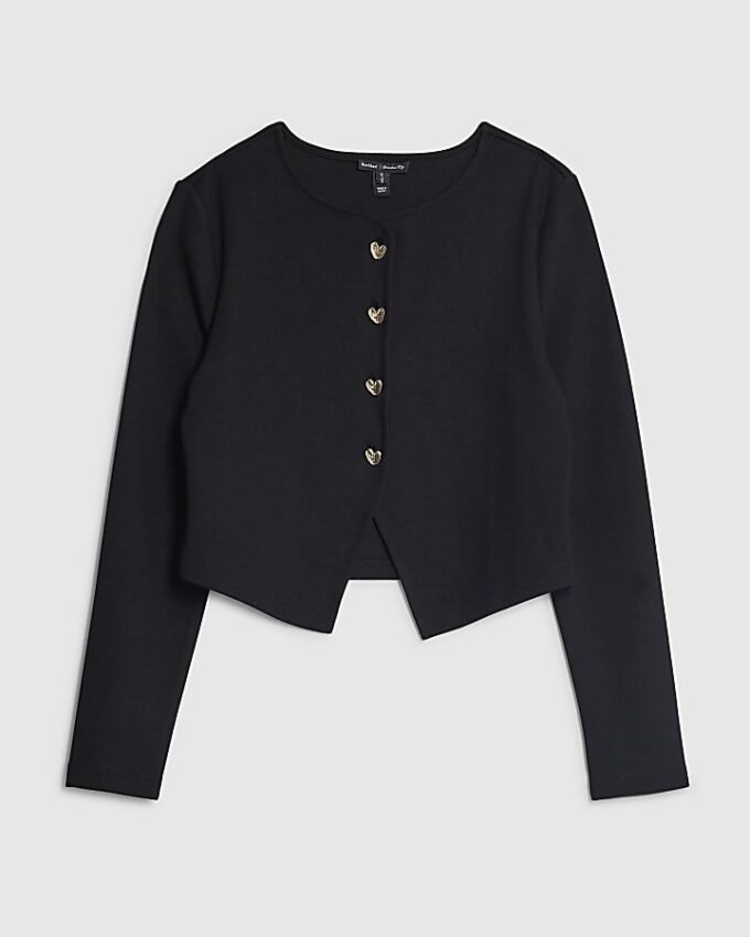 Black Long Sleeve Cropped Heart Cardigan