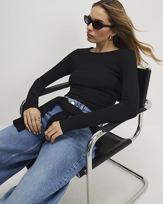Black Long Sleeve Fitted Top