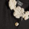 Black Long Sleeve Flower Trim Top