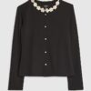 Black Long Sleeve Flower Trim Top