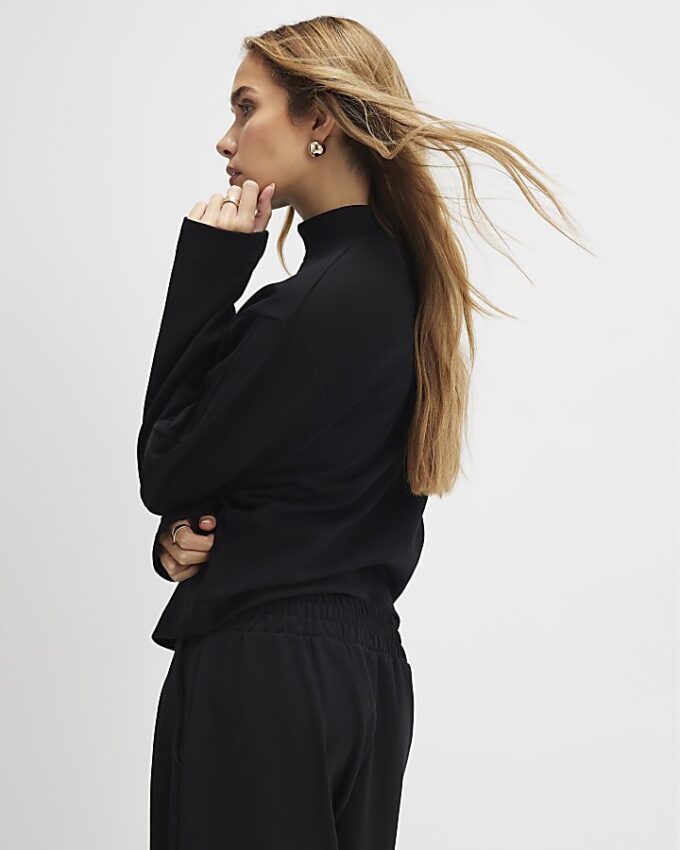 Black Long Sleeve Funnel Neck Top