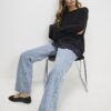 Black Long Sleeve Lace Hem Asymmetric Top