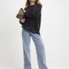 Black Long Sleeve Lace Hem Asymmetric Top
