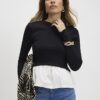 Black Long Sleeve Poplin Hem Top