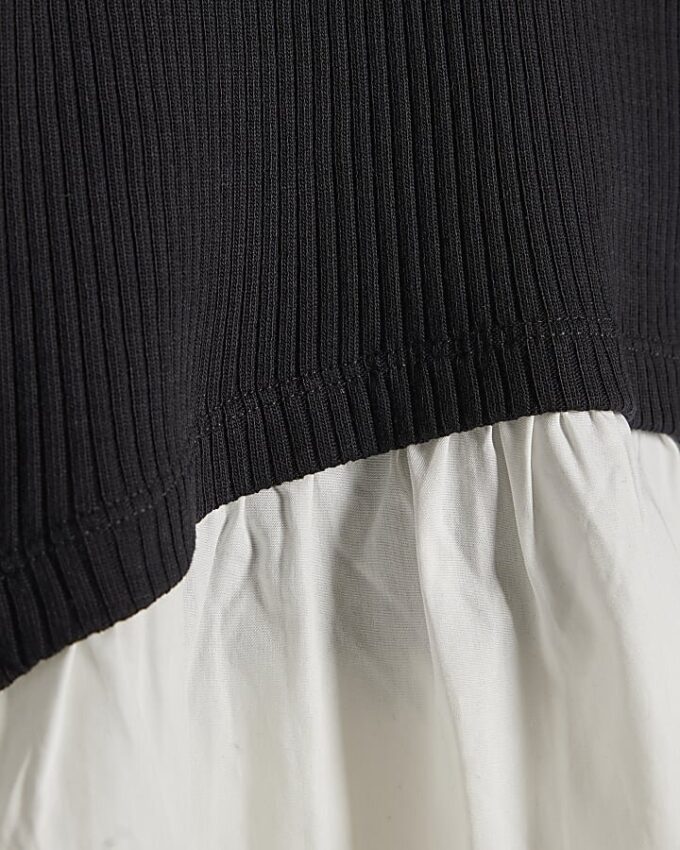 Black Long Sleeve Poplin Hem Top