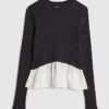 Black Long Sleeve Poplin Hem Top