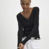 Black Long Sleeve Popper Ribbed Top