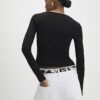 Black Long Sleeve Popper Ribbed Top