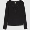 Black Long Sleeve Popper Ribbed Top
