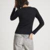 Black Long Sleeve Popper Through Ribbed Top