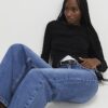 Black Long Sleeve Ribbed Button Up Top