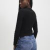 Black Long Sleeve Ribbed Button Up Top