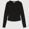 Black Long Sleeve Ribbed Button Up Top