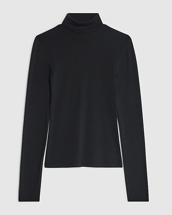 Black Long Sleeve Roll Neck Top