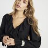 Black Long Sleeve Ruffle Blouse