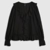 Black Long Sleeve Ruffle Blouse