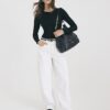 Black Long Sleeve Scallop Trim Top